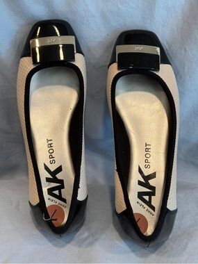 Anne Klein Two-Tone Black and Cream Patent Trim Ballet Flats